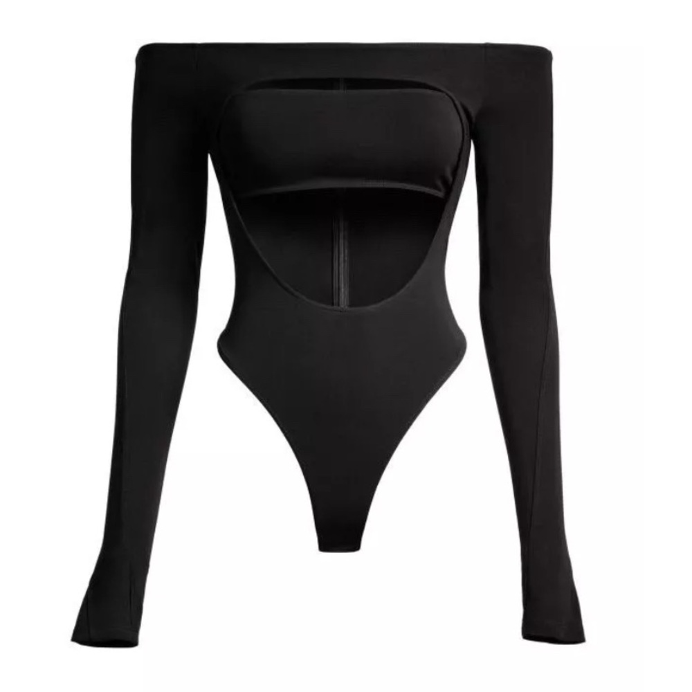 Mugler x H&M Cut-out Bodysuit In Black - Size M
